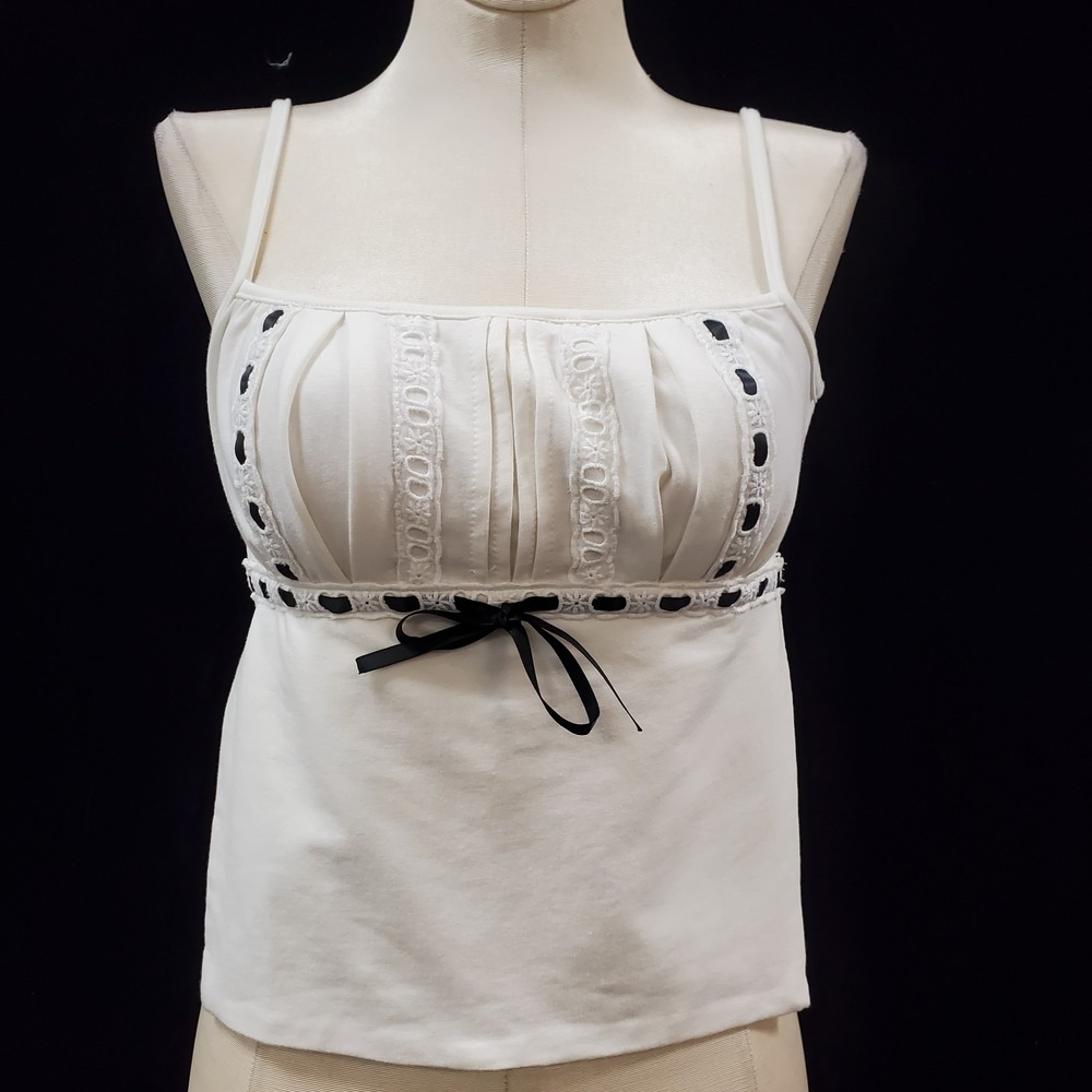 Edikted Womens Coquette Square Neck Black Ribbon Tie‎ Top Size XS Tie Back White